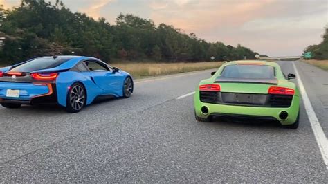 Bmw I8 Vs Audi R8 V10 Street Race Youtube