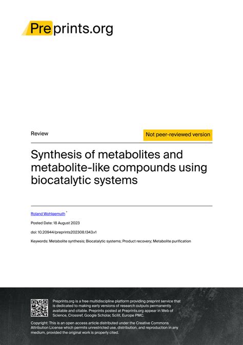 Pdf Synthesis Of Metabolites And Metabolite Like Compounds Using Biocatalytic Systems