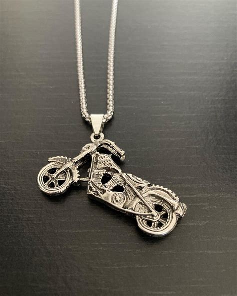 Motorcycle Biker Necklace Motorbike Stainless Steel Pendant Biker