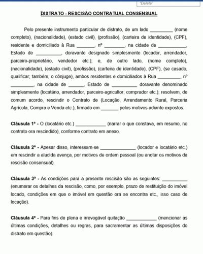 Modelo De Distrato Rescis O Contratual Consensual