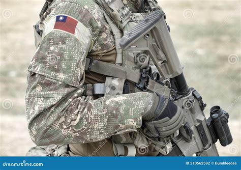 Soldier with Assault Rifle and Flag of Taiwan on Military Uniform ...