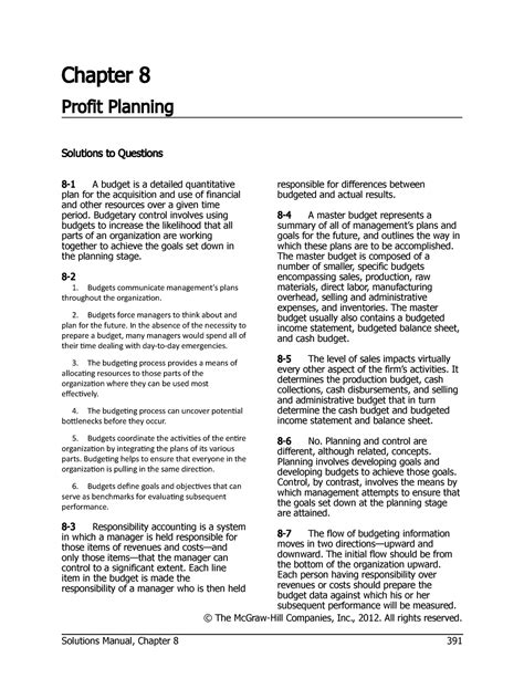 Managerial Accounting Chapter Budgeting Chapter Profit Planning