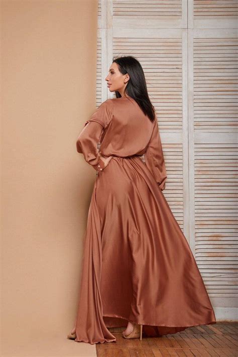 Rust Silk Satin A Line Maxi Wrap Dress Bridesmaid Etsy