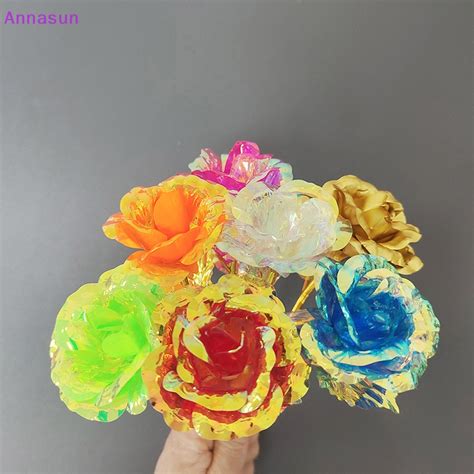 Annasun Artificial Flower Rose Valene S Day Gift 24K Gold Plated Golden