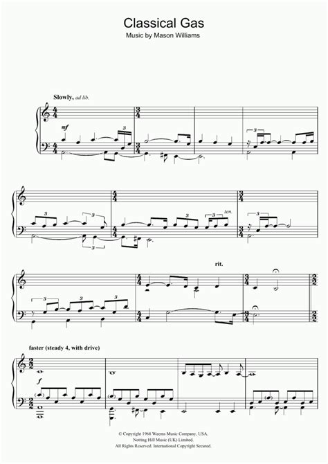 Classical Gas Piano Sheet Music | OnlinePianist