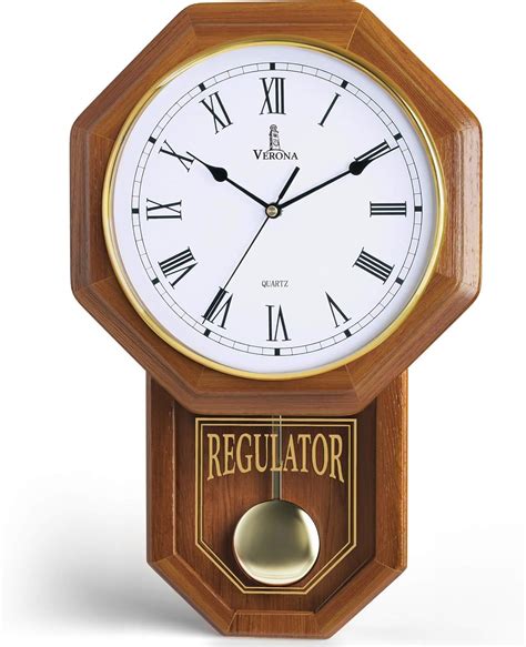 Pendulum Wall Clock Battery Operated Regulator Clock Wooden Schoolhouse Wall