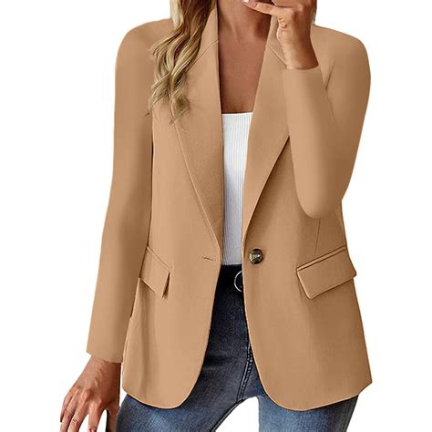 Sngxgn Womens Casual Blazers Open Front Long Sleeve Work Office Suit Jackets Blazer Khaki L