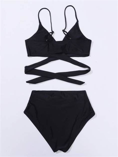 Shein Swim Basics Conjunto De Bikini Unicolor Sujetador Con Lazo En La