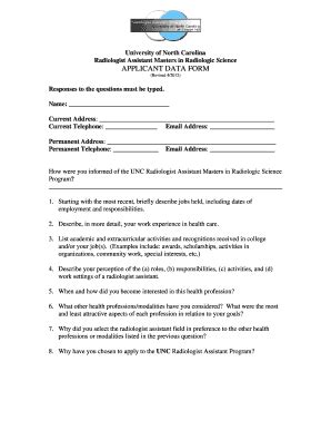 Fillable Online Med Unc RA Applicant Data Form The University Of