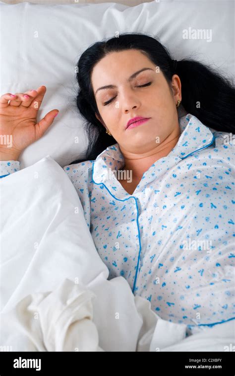 Beautiful Brunette Woman Sleep In Her Bed Stock Photo Alamy