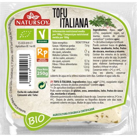 Tofu Italiana Biológico embalagem 250 g Natursoy Supermercado El