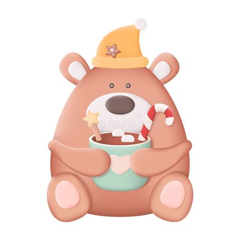 Cute Christmas Bear With Hot Chocolate Mug Stock Vector Illustration Of Element Season