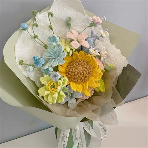 In Flower Bouquet Pattern Bundle Crochet Cream Sunflower Corn Poppy