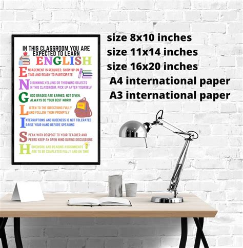 English Classroom Poster English Classroom Decor Classroom Rules Poster High School English