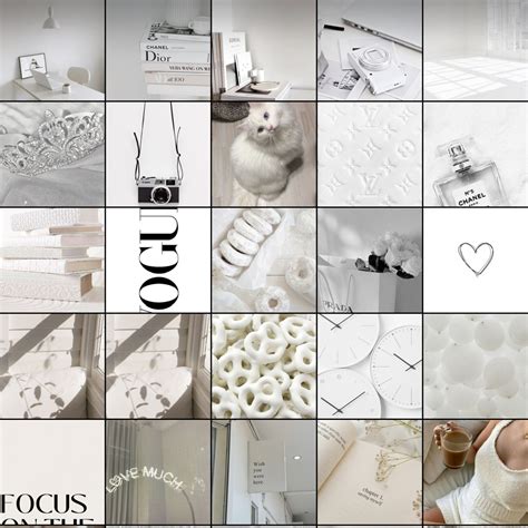 100 Pcs White Wall Collage Kit White Clean Aesthetic Photo Collage White Pictures Room Decor