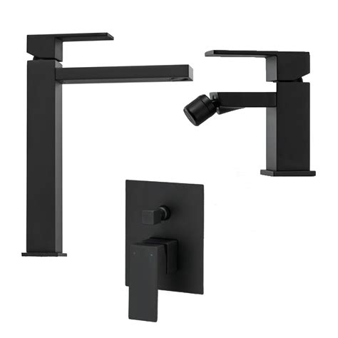 Set Di Miscelatori Lavabo Alto Bidet E Doccia In Ottone Verniciato Nero