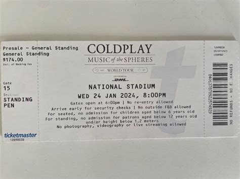 X Coldplay General Standing Ticket Tickets Vouchers Event Tickets