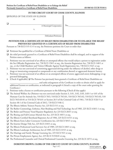 Fillable Online Petition For A Certificate Of Relief From Disabilities