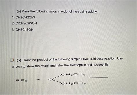 Solved A Rank The Following Acids In Order Of Increasi