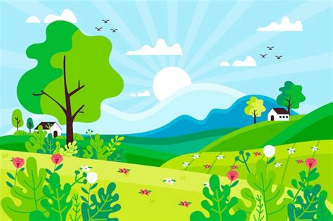 Paisaje De Primavera Dibujado A Mano Vector Gratis