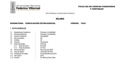 PDF SÍLABO unfv edu pe cláusulas de la Ley de Conciliación