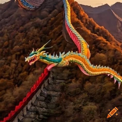 Dragon Flying Over The Great Wall Of China On Craiyon