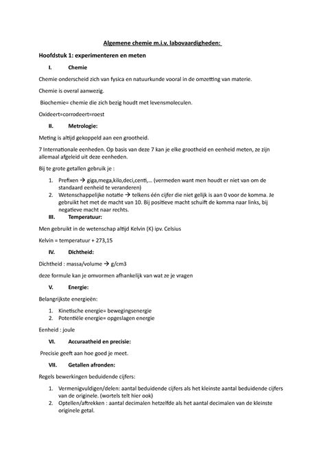 Algemene Chemie En Ook Notities Tijdens Les Algemene Chemie M I