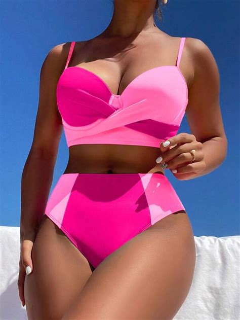 SHEIN Swim Vcay Bañador bikini push up de dos tonos cruzado Moda de