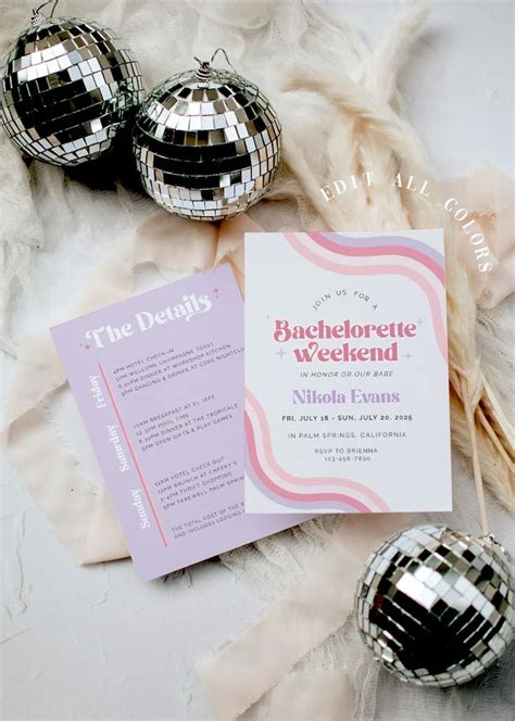 70s Retro Bachelorette Invitation And Itinerary Template Hens Party