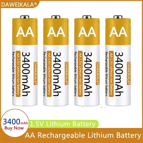 Daweikala 1 5V Li Ion AA Rechargeable Battery 3400mAh AA Lithium Ion