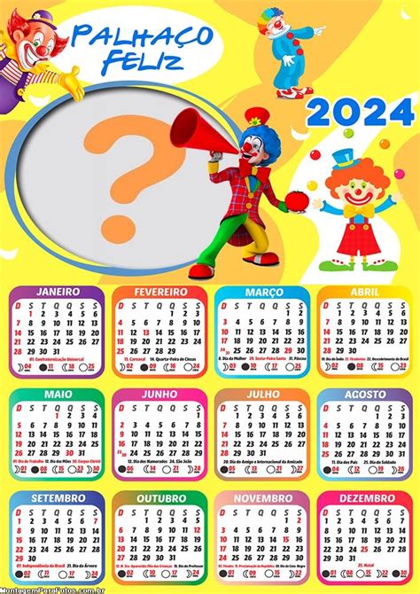 Montagem Infantil Calendário 2024 Palhaço Feliz Colagem De Foto