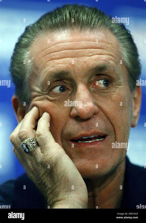 Miami Heat Coach Pat Riley Talks During A News Conference At The