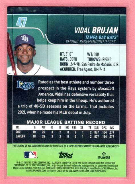 2022 Topps Stadium Club Chrome Vidal Brujan Refractor Rookie Card Rays