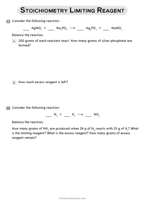 Free Printable Limiting Reagent Worksheets