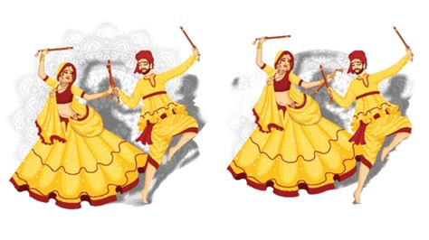 Couple Characters Performing Dandiya Dance With Sticks On A White