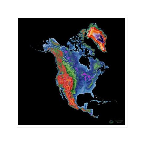 North America - Elevation map, black - Fine Art Print | North america ...