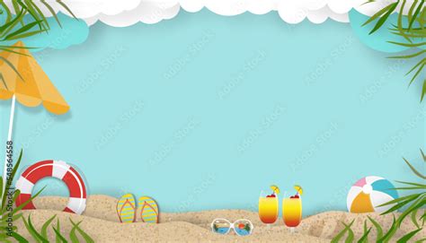 Summer Scene Background With Beach Vacation Holiday Theme With Pink Wave Layer And Copy Space