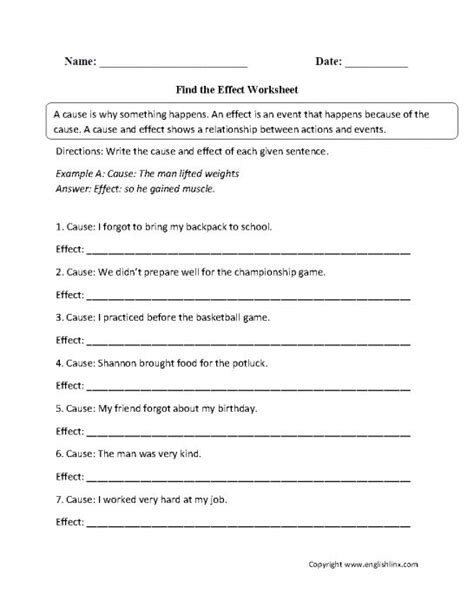 Free Cause And Effect Worksheets 5th Grade