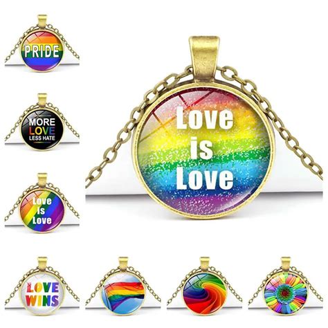 Rainbow Photo Cabochon Glass Disc Pendant Necklace Gay Pride Fashion