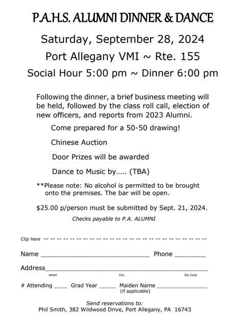 Port Allegany High School Alumni Dane And Dinner September 28th ...