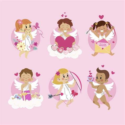 Colección plana de personajes de cupido del día de san valentín