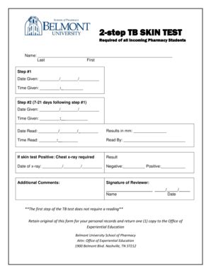 Printable TB Skin Test Form