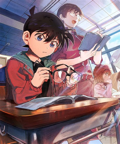 Safebooru 1boy 2girls Absurdres Black Hair Blue Eyes Book Brown Hair Classroom Closed Mouth