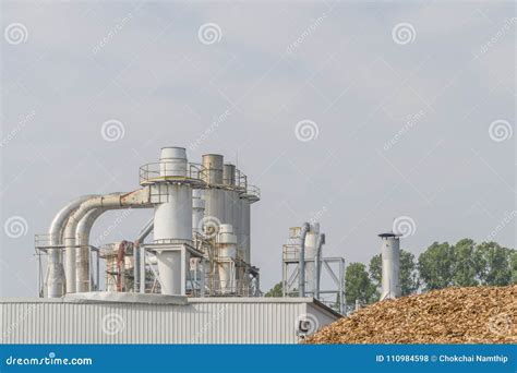 Biomass Power Plant With Wood Chips For Electricity Generation Stock