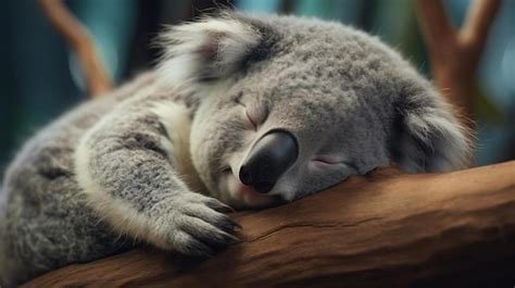 Un oso koala durmiendo en una rama de un árbol Foto Premium