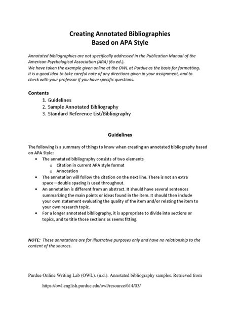 Guidelines For Creating Annotated Bibliographies Based On Apa Style Pdf Apa Style Citation