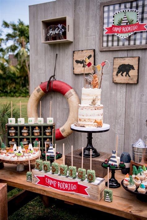 Cake Table From A Rustic Camping Birthday Party On Karas Party Ideas