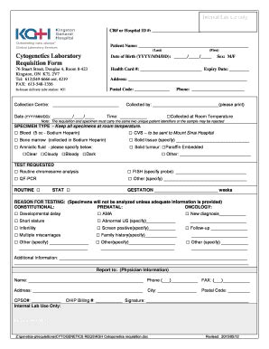 Fillable Online Cytogenetics Laboratory Requisition Form