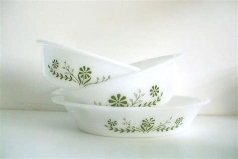 Glasbake Green Flower Design Pyrex Casserole Dishes By