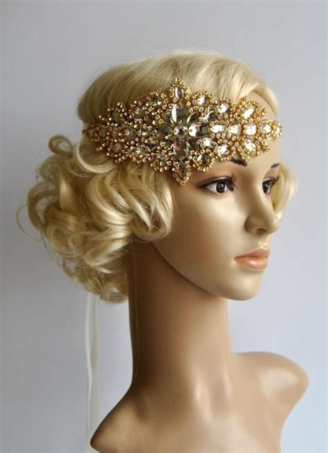 Gold Glamour Rhinestone Flapper Gatsby Headband Wedding Crystal